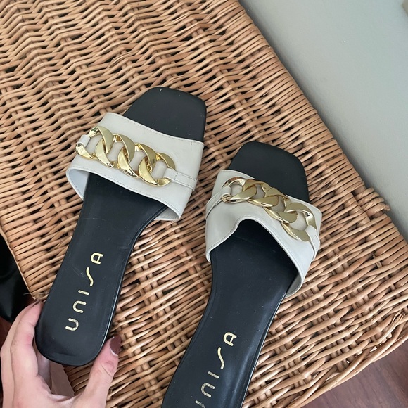 Unisa Cream Sandals with Gold Chain Accent - Picture 1 of 3